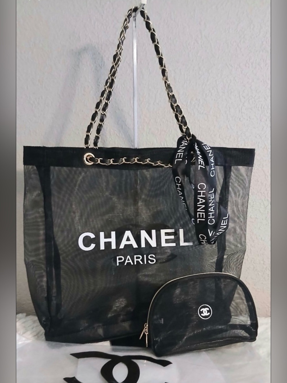 Chanel Mesh Tote Bag W/ Pouch Gold Hardware